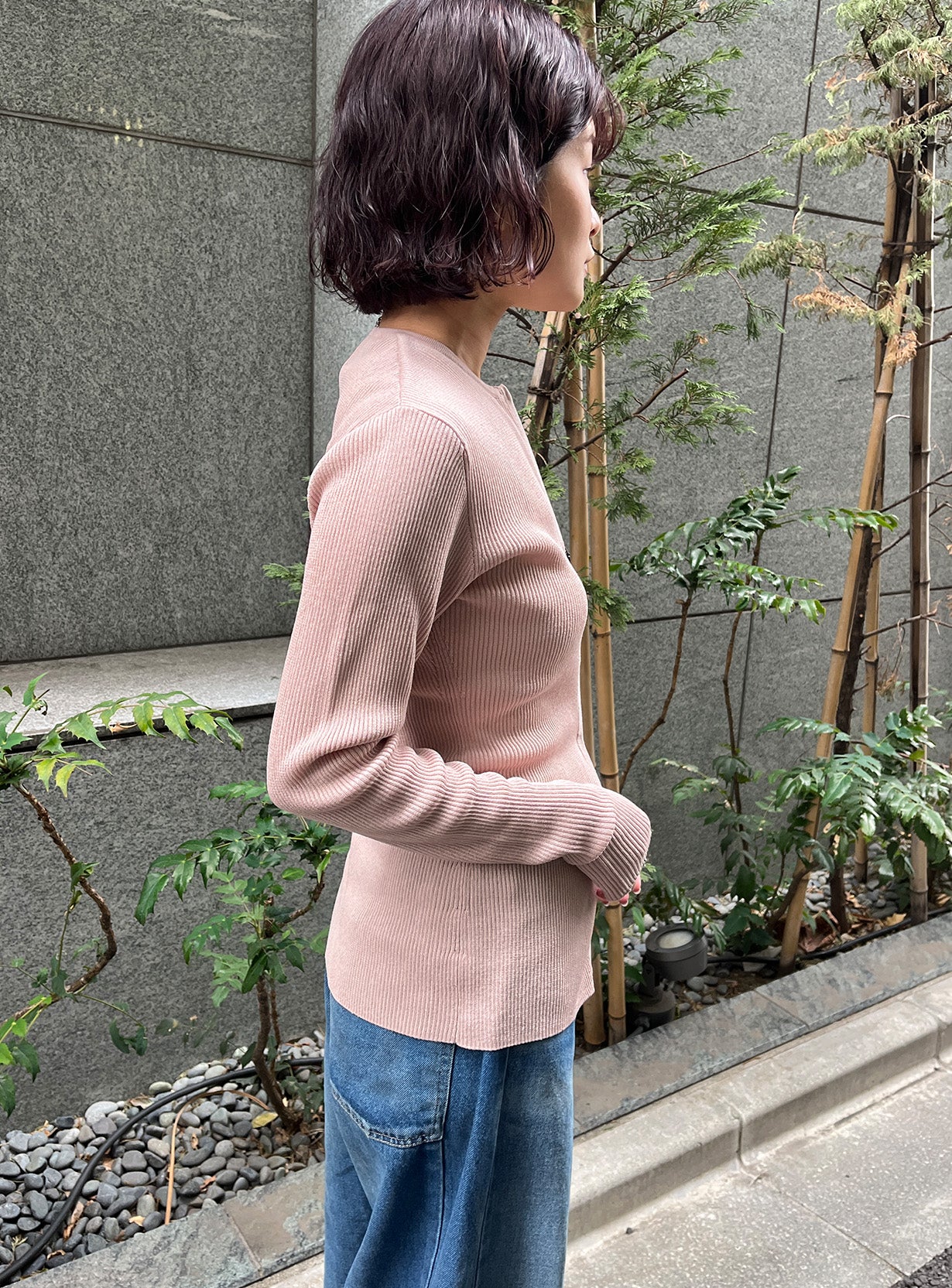 ジップアップリブニット