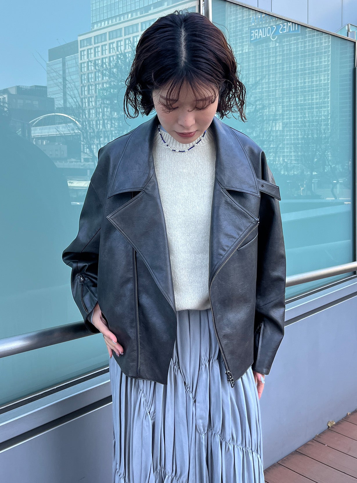 ｒフェイクレザーライダースブルゾン