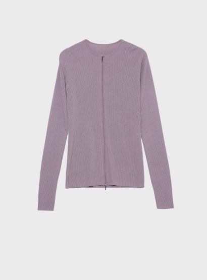 ジップアップリブニット