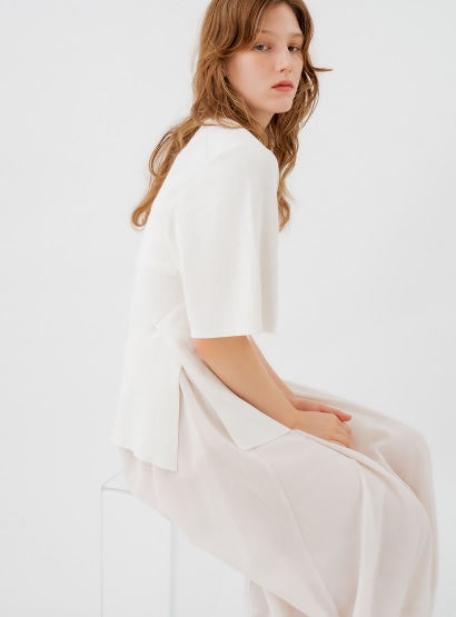 rハーフスリーブニットTシャツ