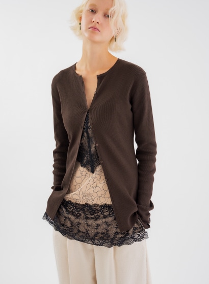 rヤクコットンリブカーディガン