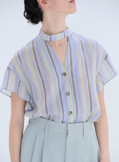 ストライプアシンメトリーカラーシャツ