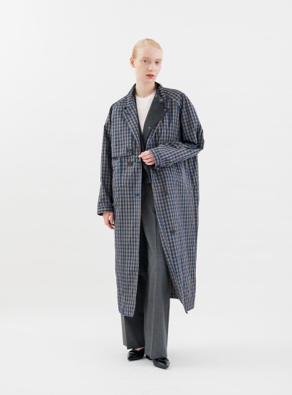 ギンガムチェックコクーンコート